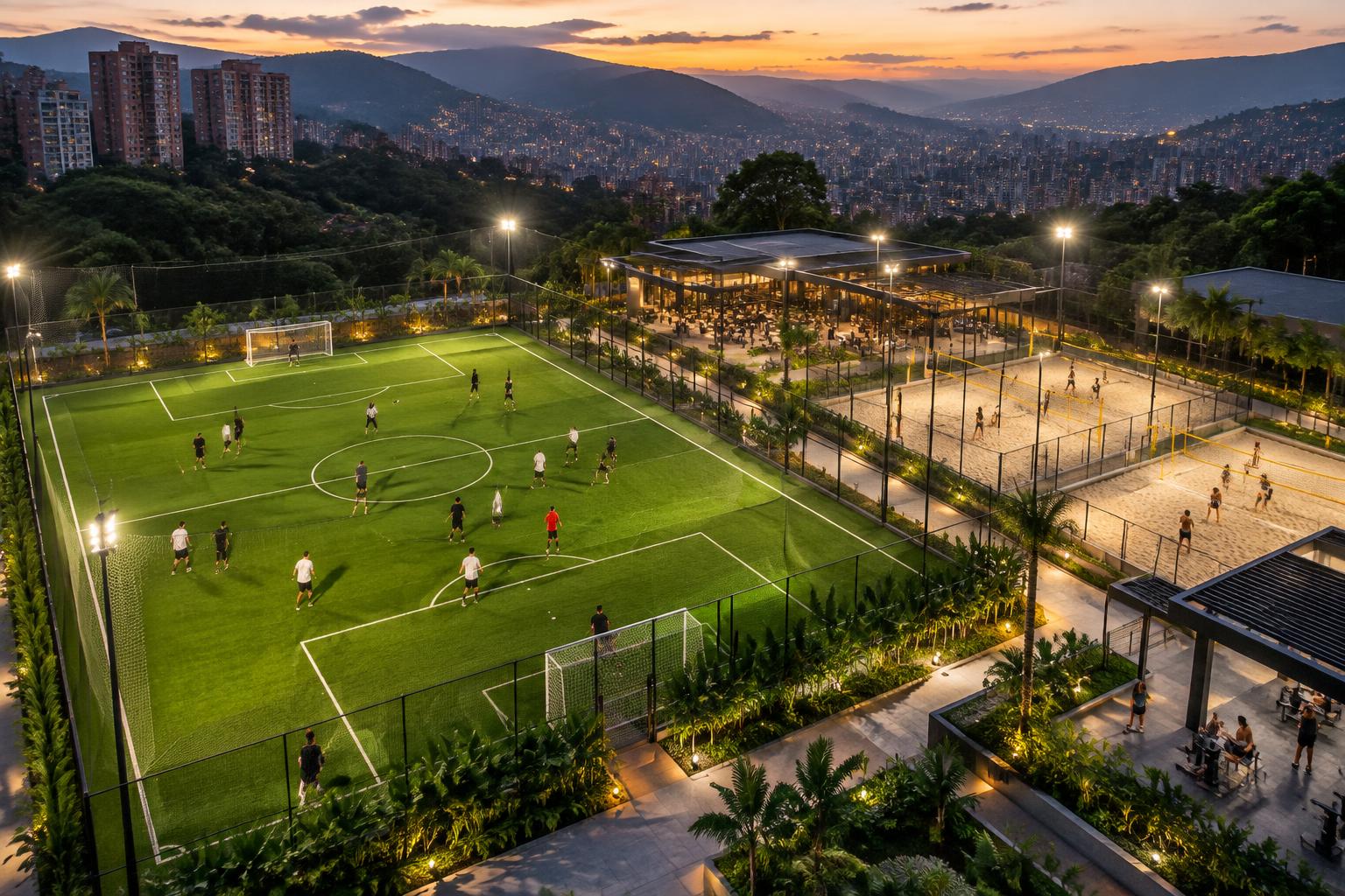 Complejo deportivo iluminado disponible para reservar